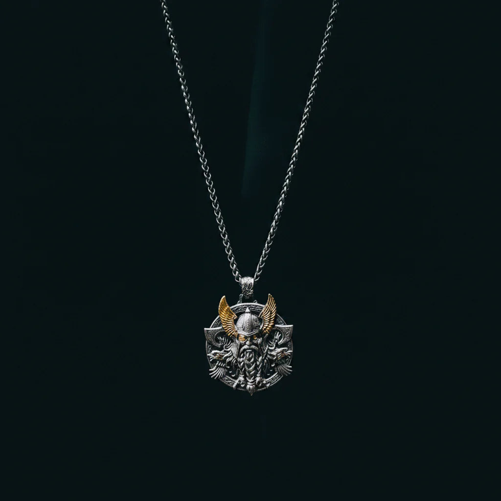 Necklace featuring a portrait of Odin the All-Father- crafted from an antique silver coin