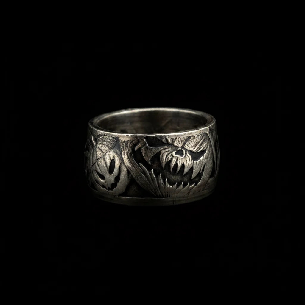 Halloween Pumpkin Silver Coin Ring – Hand-Forged Adjustable Band