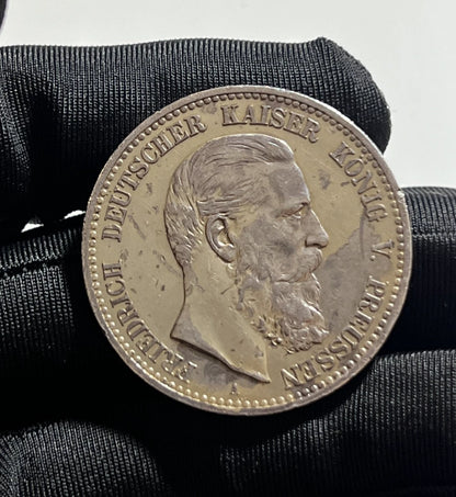 1888 Germany (Prussia) 5 Mark – Frederick III – Silver (.900) – Rare!