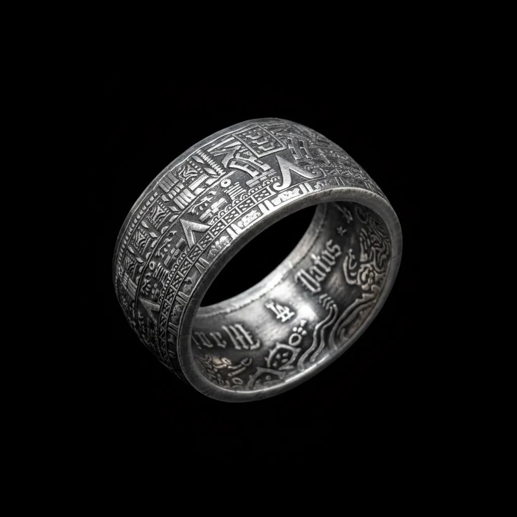 Mexican Aztec Sun Coin Ring（999 Sterling Silver）