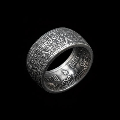 Mexican Aztec Sun Coin Ring（999 Sterling Silver）