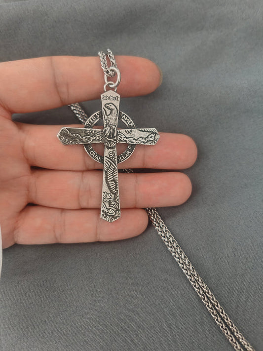 Morgan Silver Coin Cross Necklace (Chain included)