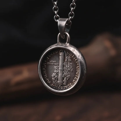 Mercury Winged Statue of Liberty Necklace