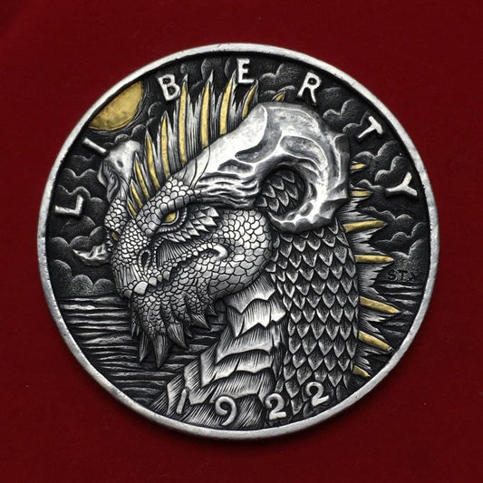 Mongolia Carving - Evil Dragon Wandering Coin