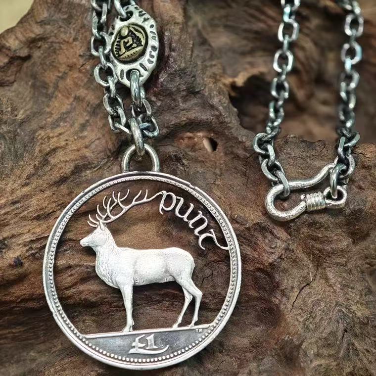Irish Red Deer One Pound Silver Coin Necklace