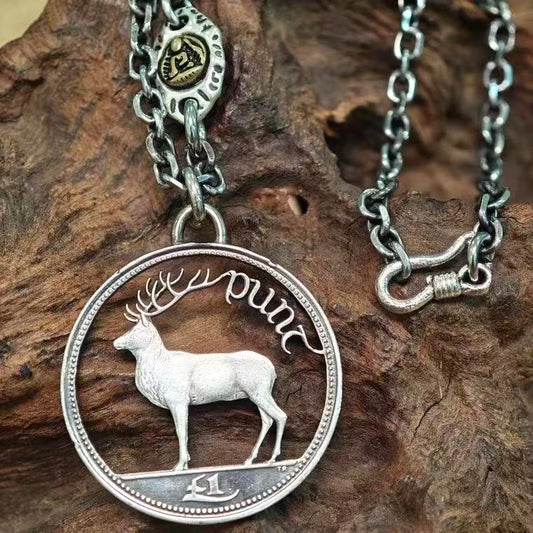 Irish Red Deer One Pound Silver Coin Necklace