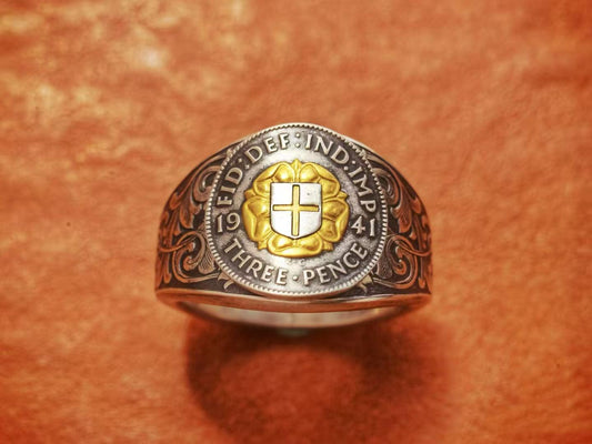 George VI Threepence Shield Flower Silver Coin – Adjustable Open Design | One Size Fits Most