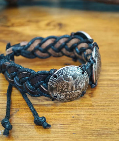 Washington Silver Coin Vintage Leather Bracelet