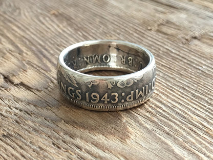 British Silver Coin Ring - Two Shillings - Handcrafted - Great Britain - United Kingdom - UK Coin Rings