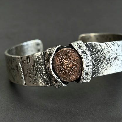 Vintage Sun God Hammered Silver Cuff