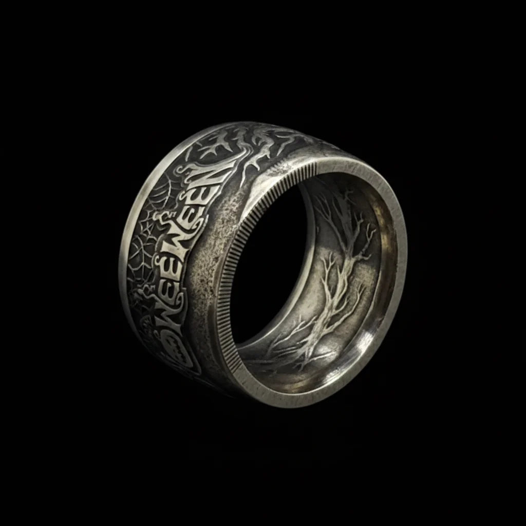 Halloween Pumpkin Silver Coin Ring – Hand-Forged Adjustable Band