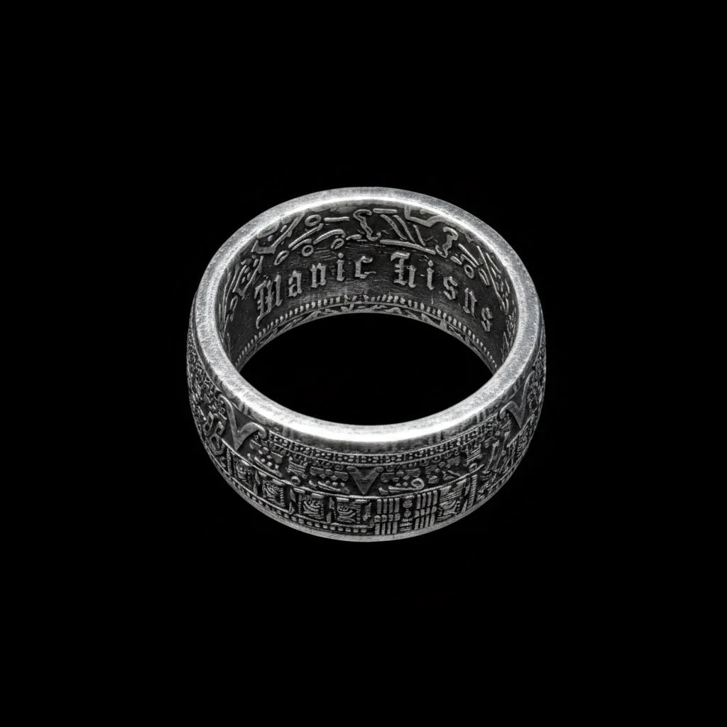 Mexican Aztec Sun Coin Ring（999 Sterling Silver）