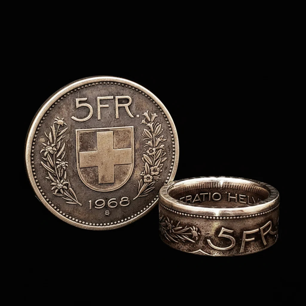 835Sliver Switzerland 5 Francs Coin Ring