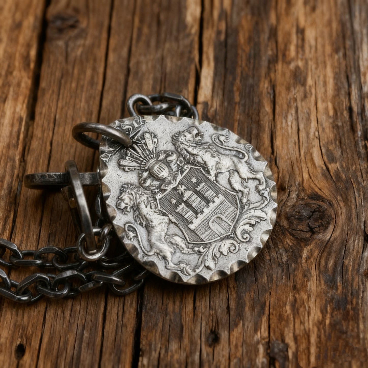 German Double Lions 5 Mark Silver Coin Teardrop Necklace (Chain included)