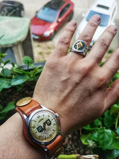 Freemasonry Engraved Silver Coin Ring – Adjustable Open Design | One Size Fits Most