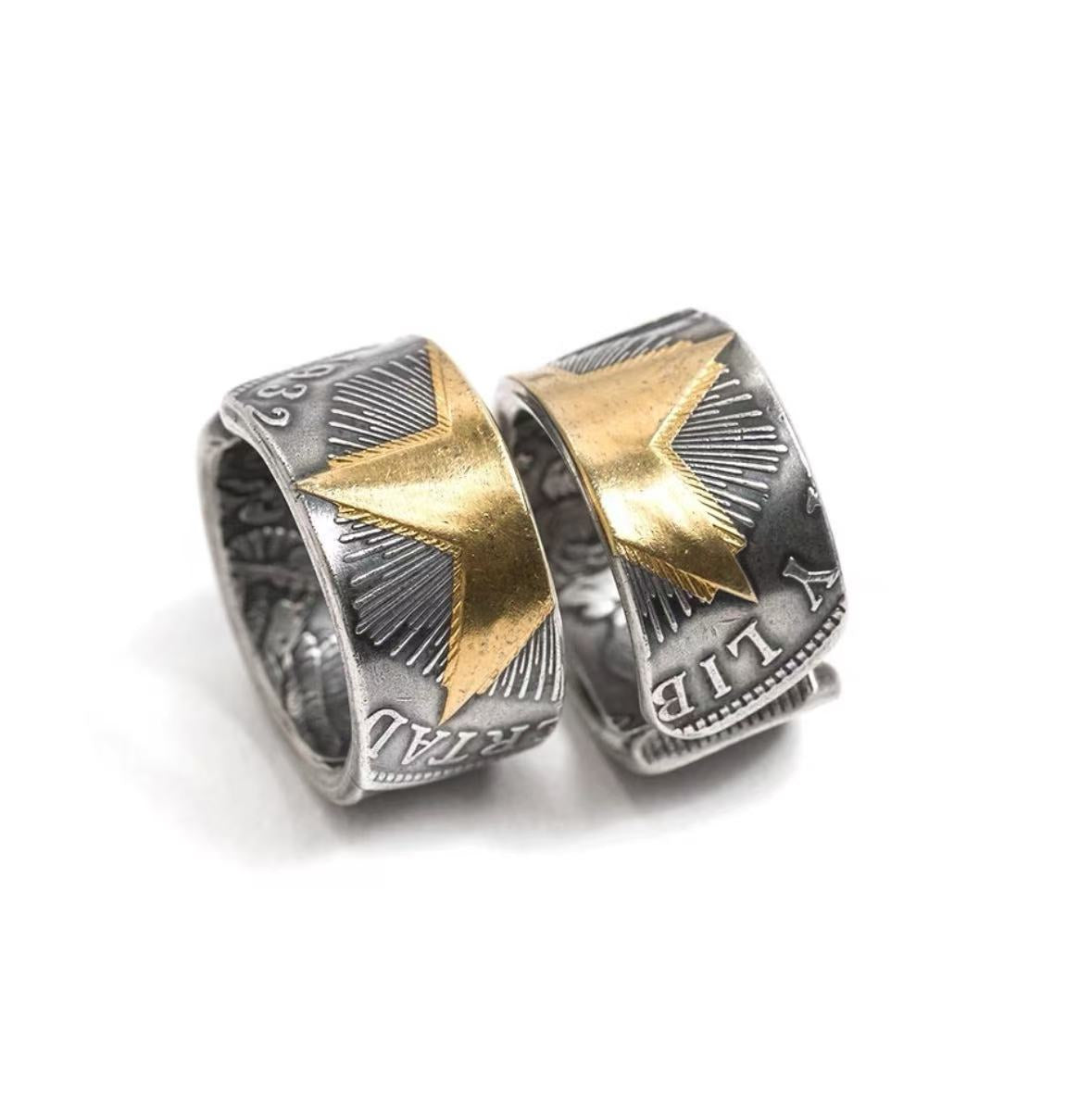 Cuban Five-Star Silver Coin Ring – Adjustable Open Design | One Size Fits Most