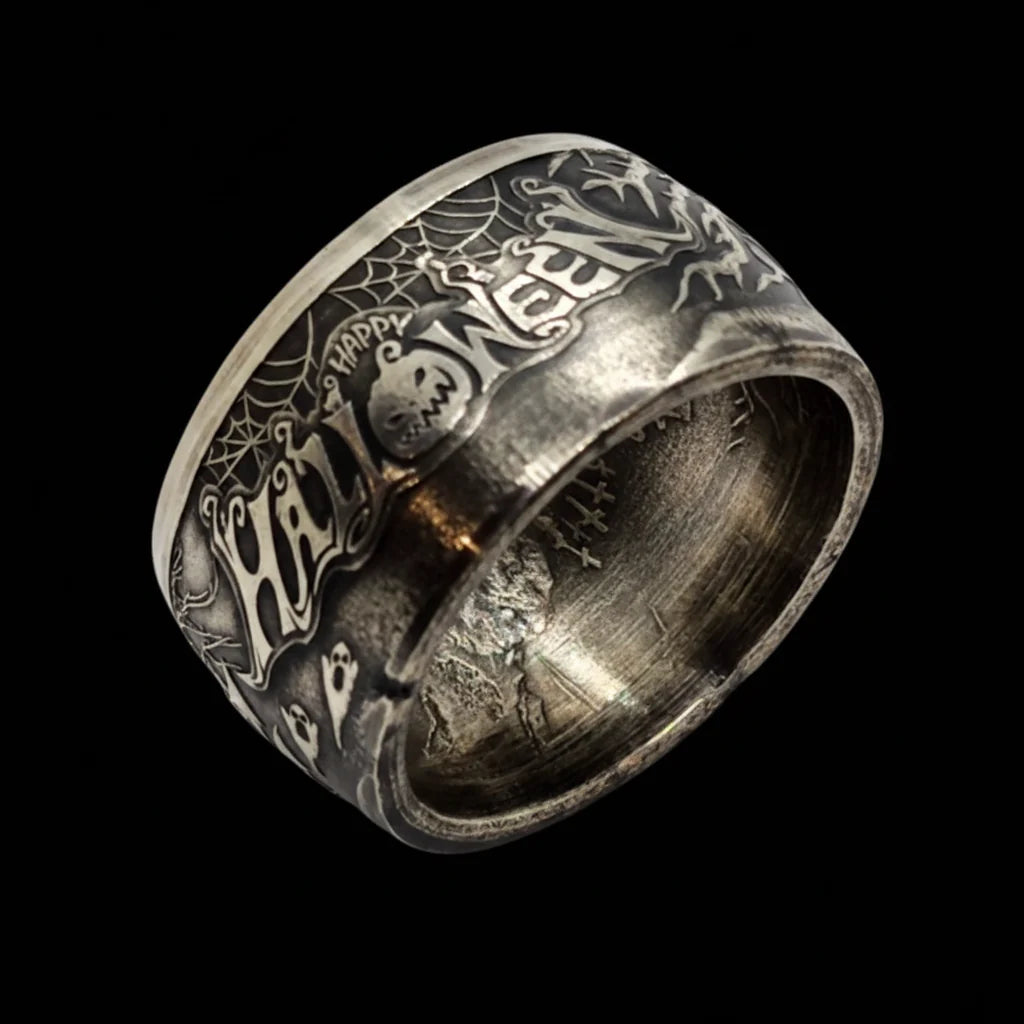 Halloween Pumpkin Silver Coin Ring – Hand-Forged Adjustable Band
