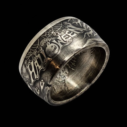 Halloween Pumpkin Silver Coin Ring – Hand-Forged Adjustable Band