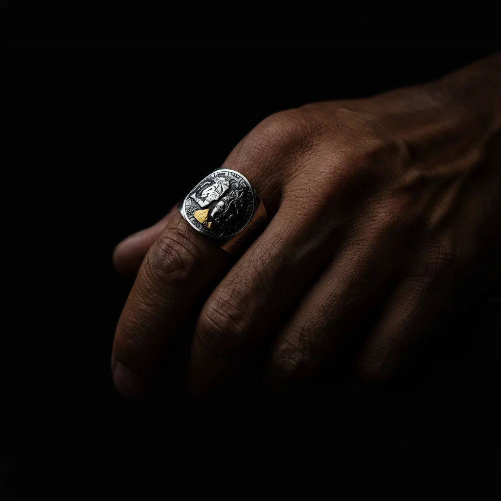 Horus & Anubis Egyptian Ring & Pendant | Hand-Forged Adjustable Band
