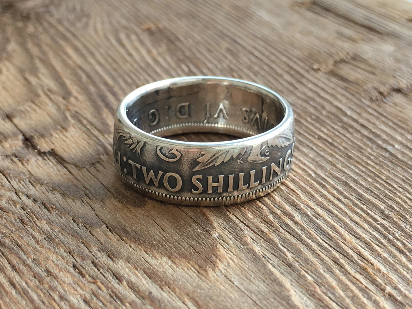 British Silver Coin Ring - Two Shillings - Handcrafted - Great Britain - United Kingdom - UK Coin Rings