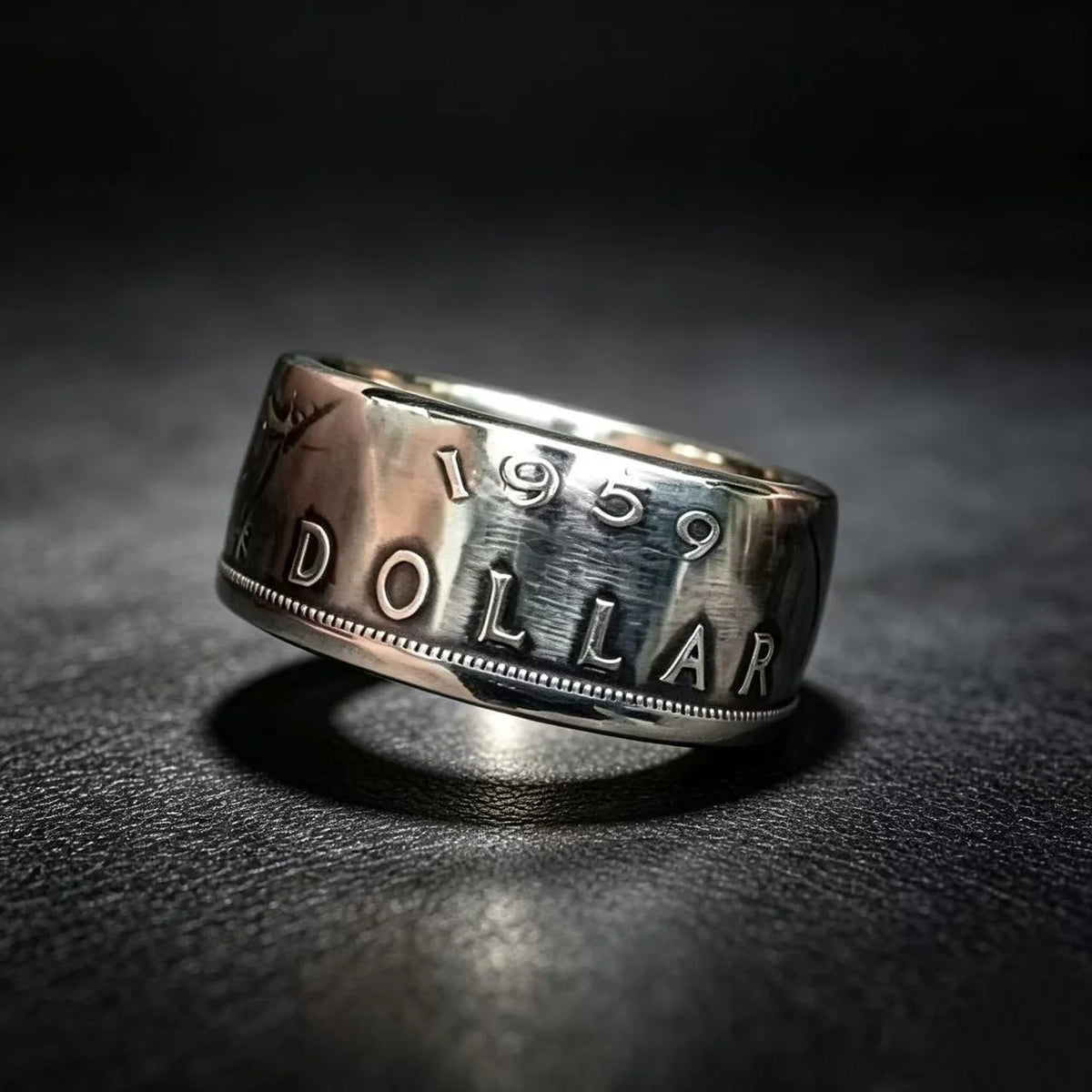 Handmade 1959 Canada Voyageur Silver Dollar Coin Ring