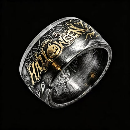 Halloween Pumpkin Silver Coin Ring – Hand-Forged Adjustable Band