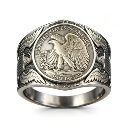 Reverse Walking Liberty Half Dollar Coin Ring