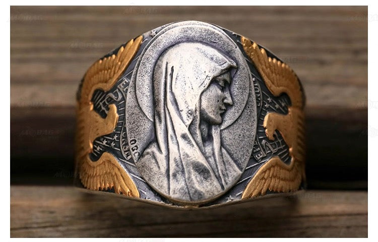 The Virgin Mary Silver Coin Ring – Adjustable Open Design | One Size Fits Most