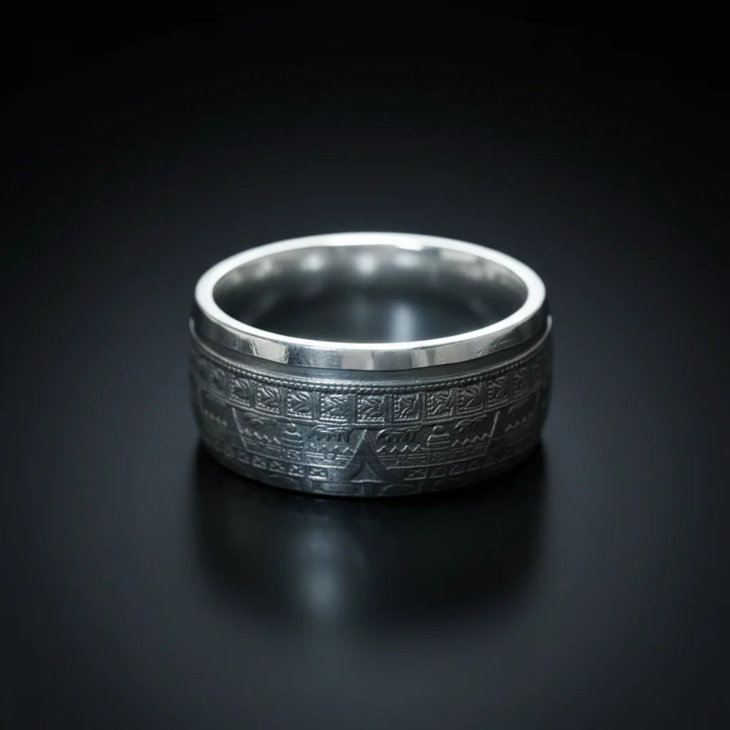 Aztec Calendar Silver Coin Ring