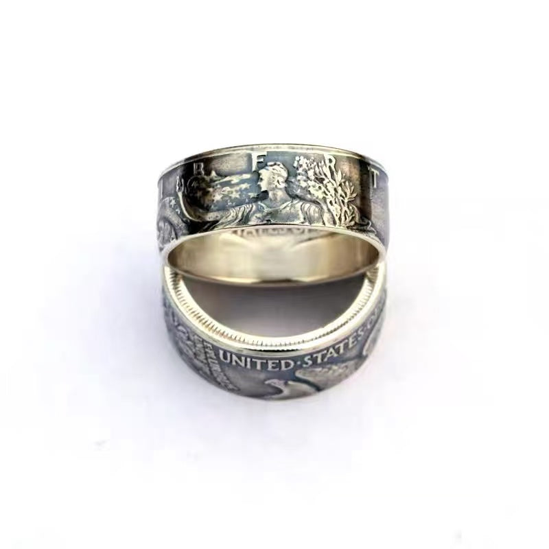 Walking Statue of Liberty Silver Coin Ring – Adjustable Open Design | One Size Fits Most