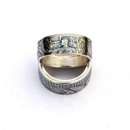 Walking Statue of Liberty Silver Coin Ring – Adjustable Open Design | One Size Fits Most