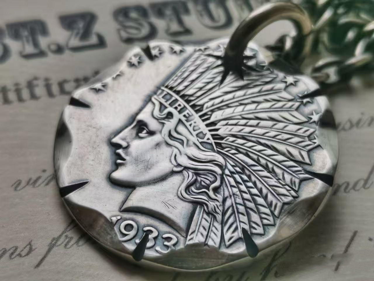Statue of Liberty Indian Head Ten Dollar Necklace (Chain included)