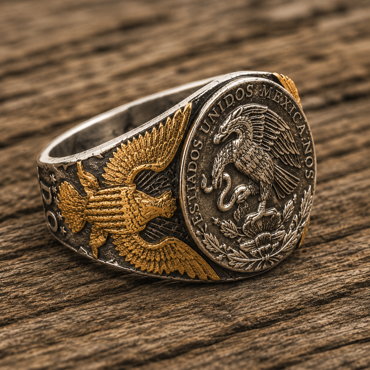 Mexican Eagle and Snake Silver Coin Ring – Adjustable Open Design | One Size Fits Most