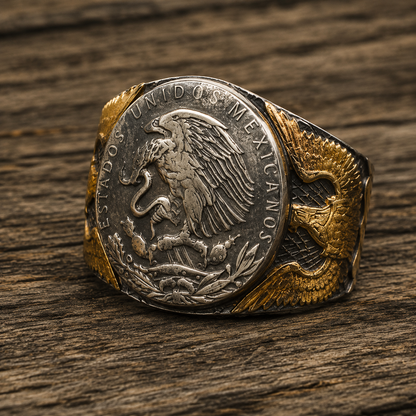 Mexican Eagle and Snake Silver Coin Ring – Adjustable Open Design | One Size Fits Most