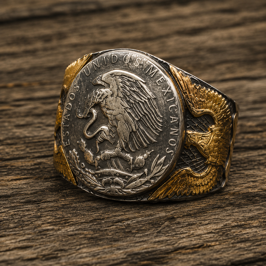 Mexican Eagle and Snake Silver Coin Ring – Adjustable Open Design | One Size Fits Most