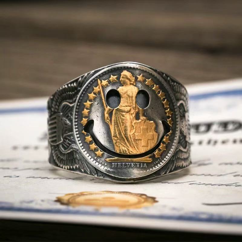 Helvetia Goddess Silver Coin Ring – Adjustable Open Design | One Size Fits Most