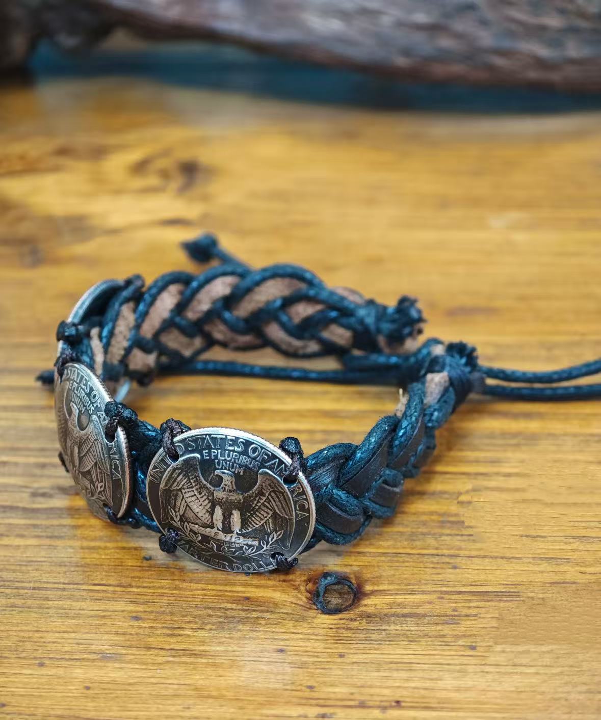 Washington Silver Coin Vintage Leather Bracelet