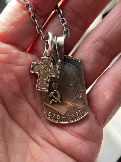 Lenin Centennial Commemorative Silver Coin Necklace (Chain included)