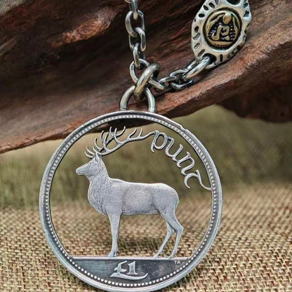 Irish Red Deer One Pound Silver Coin Necklace