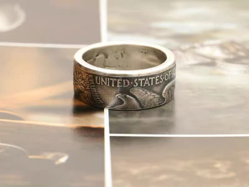 Walking Statue of Liberty Silver Coin Ring – Adjustable Open Design | One Size Fits Most