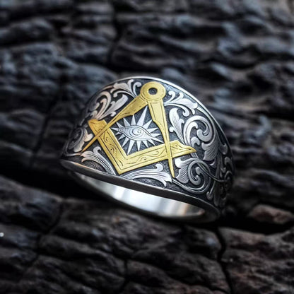 Hand-carved Masonic-style ring – Adjustable Open Design | One Size Fits Most