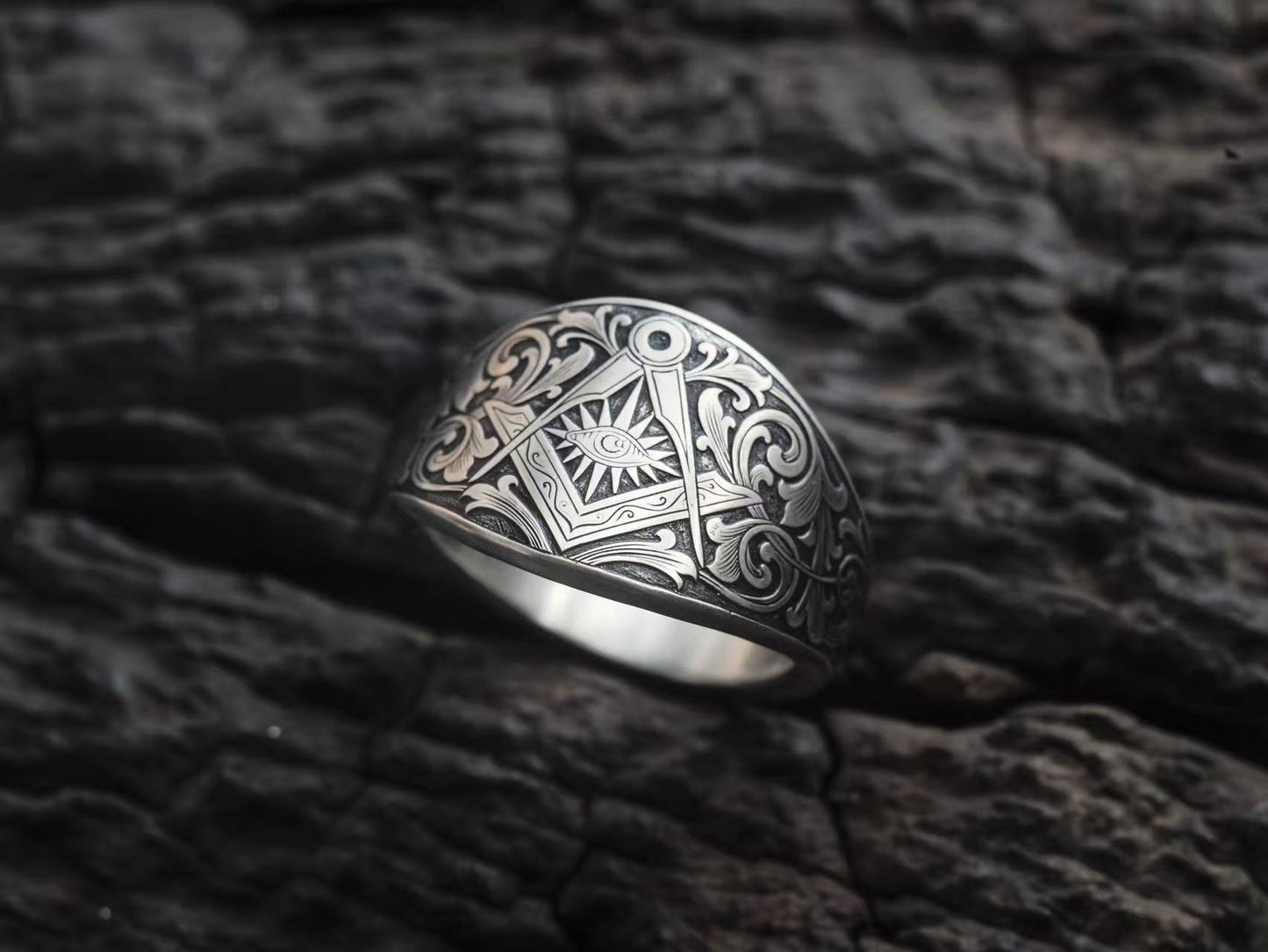 Hand-carved Masonic-style ring – Adjustable Open Design | One Size Fits Most