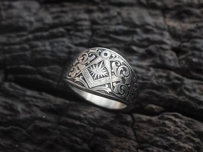 Hand-carved Masonic-style ring – Adjustable Open Design | One Size Fits Most