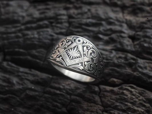 Hand-carved Masonic-style ring – Adjustable Open Design | One Size Fits Most