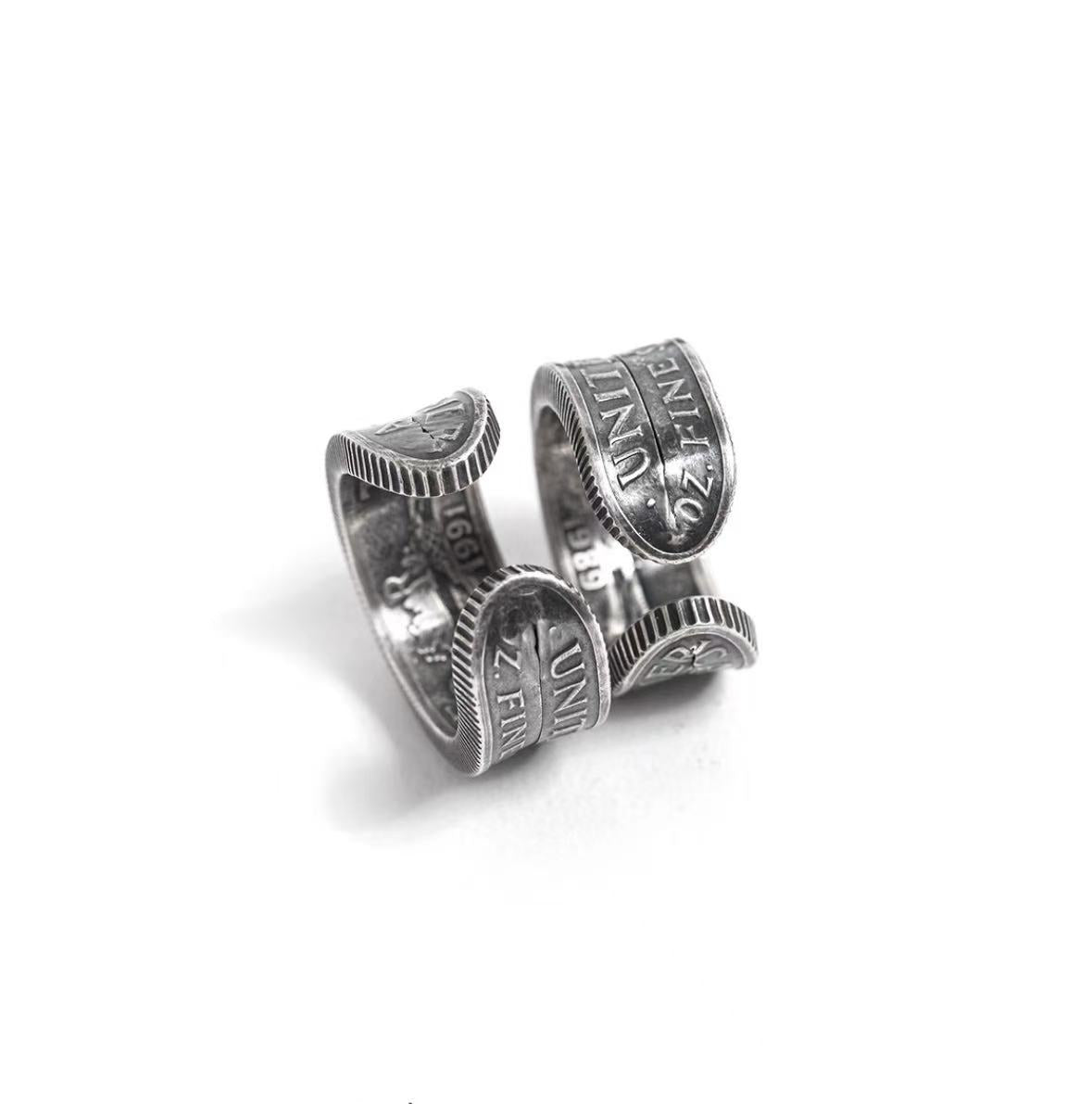 Cuban Five-Star Silver Coin Ring – Adjustable Open Design | One Size Fits Most