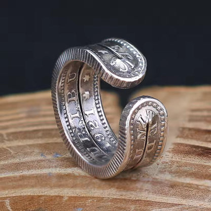 Mongolia Jewelry - Mongolian Craft Handmade Morgan Silver Coin Wrap Ring