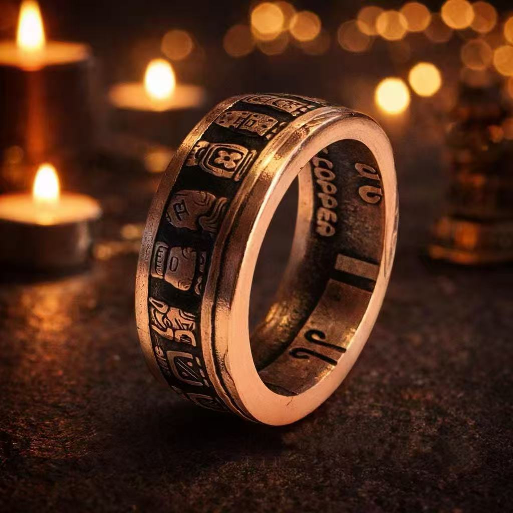 Central American Civilizations Coin Ring — Olmec, Maya & Aztec Tribute