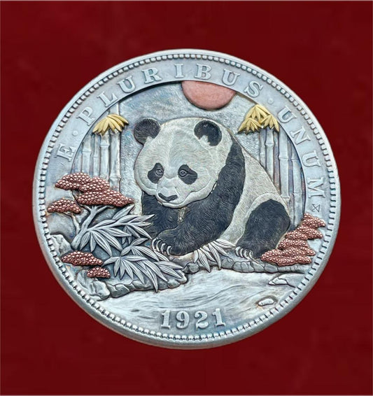 Mongolia Carving - Panda Wandering Coin