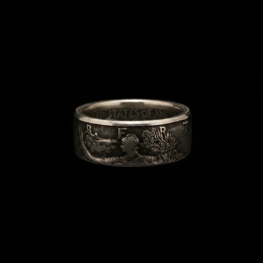 Walking Liberty & Franklin Half Dollar Silver Coin Ring Set | Vintage US Silver Hand Forged Ring