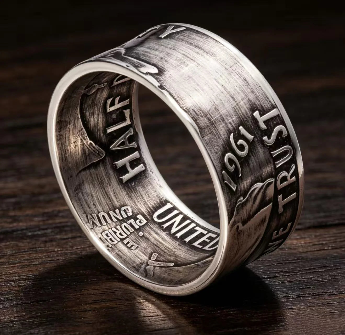 Walking Liberty & Franklin Half Dollar Silver Coin Ring Set | Vintage US Silver Hand Forged Ring
